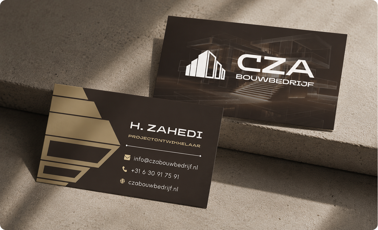 CZA Bouwbedrijf business cards for H. Zahedi, project developer