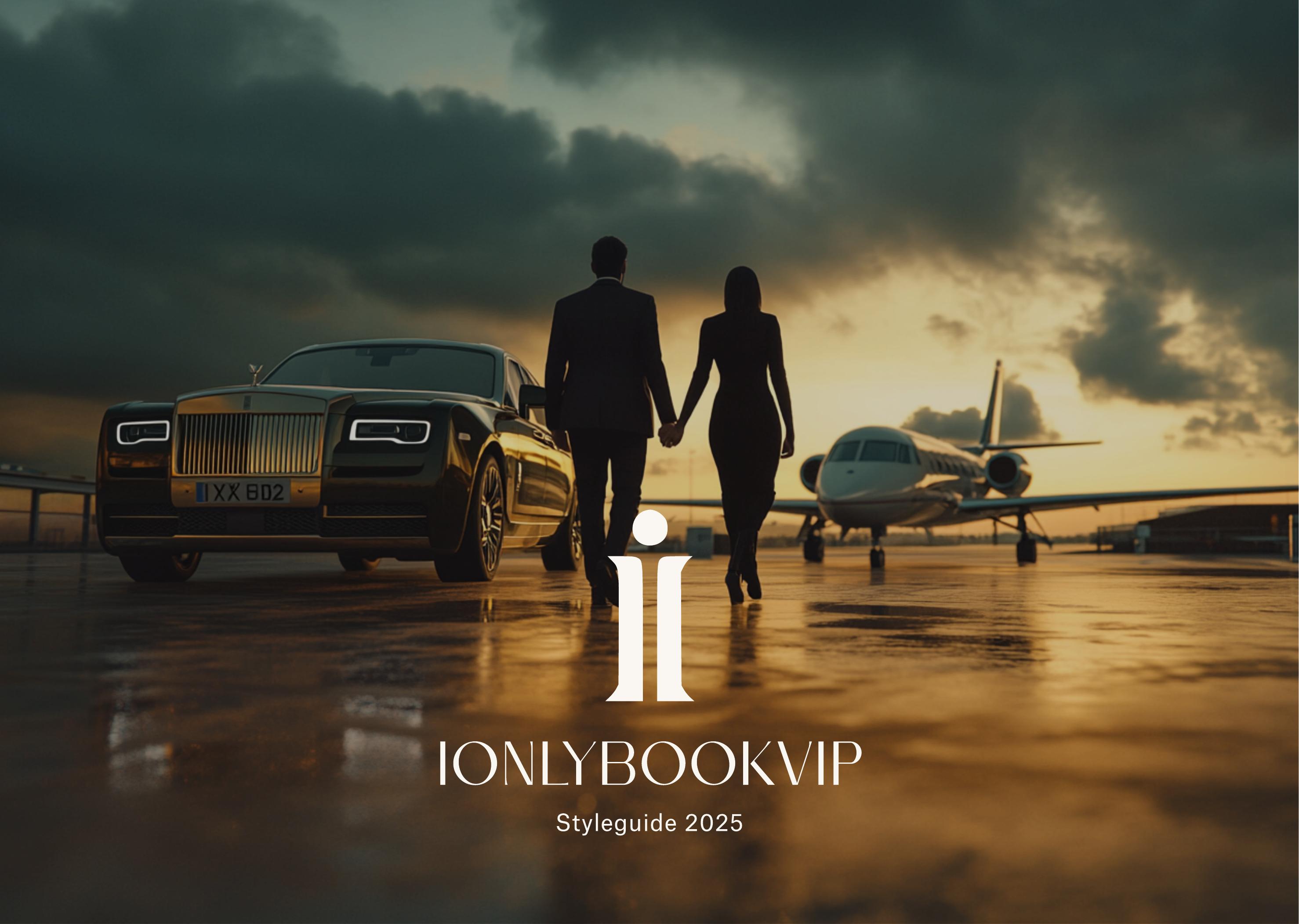IOnlyBookVIP styleguide cover, Rolls-Royce and private jet photo with the ii brandmark