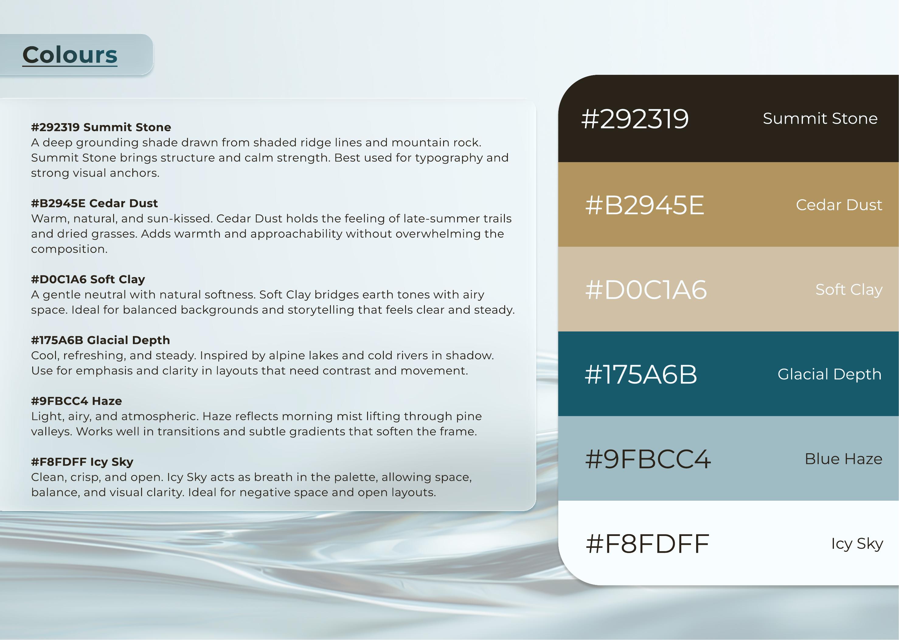PeakSpring documented colour palette page