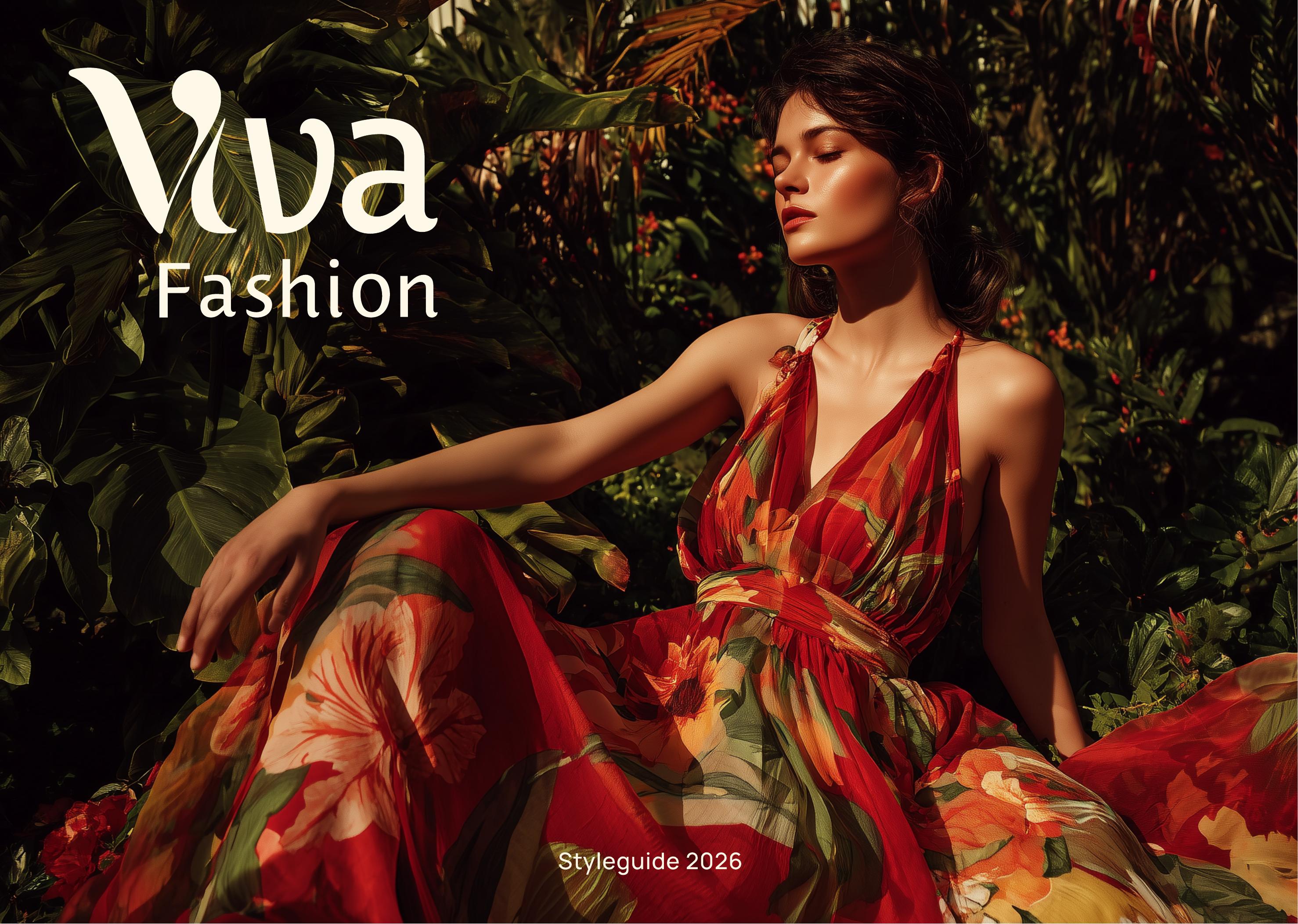 Viva Fashion styleguide cover, floral dress editorial photo, Styleguide 2026