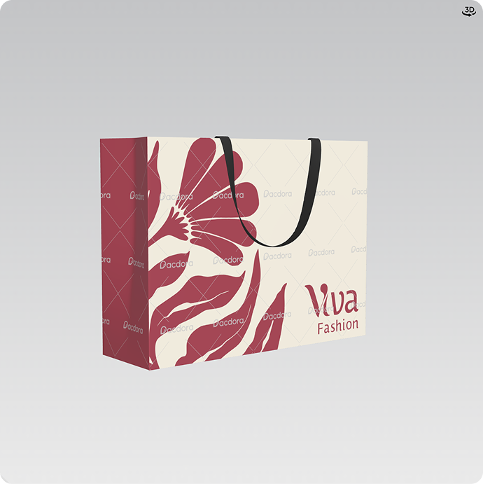 Viva Fashion shopping bag design with a red floral graphic and the Viva Fashion logo