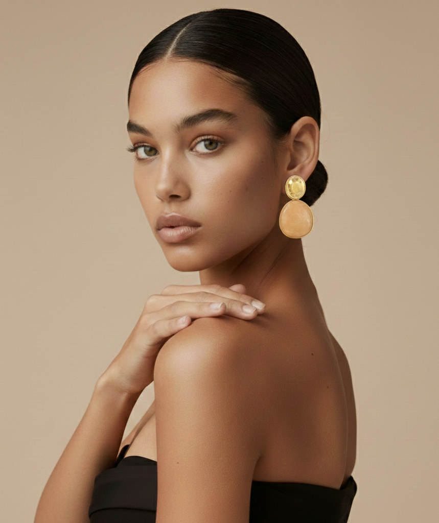 AI-generated product photography: gold coin drop earrings
