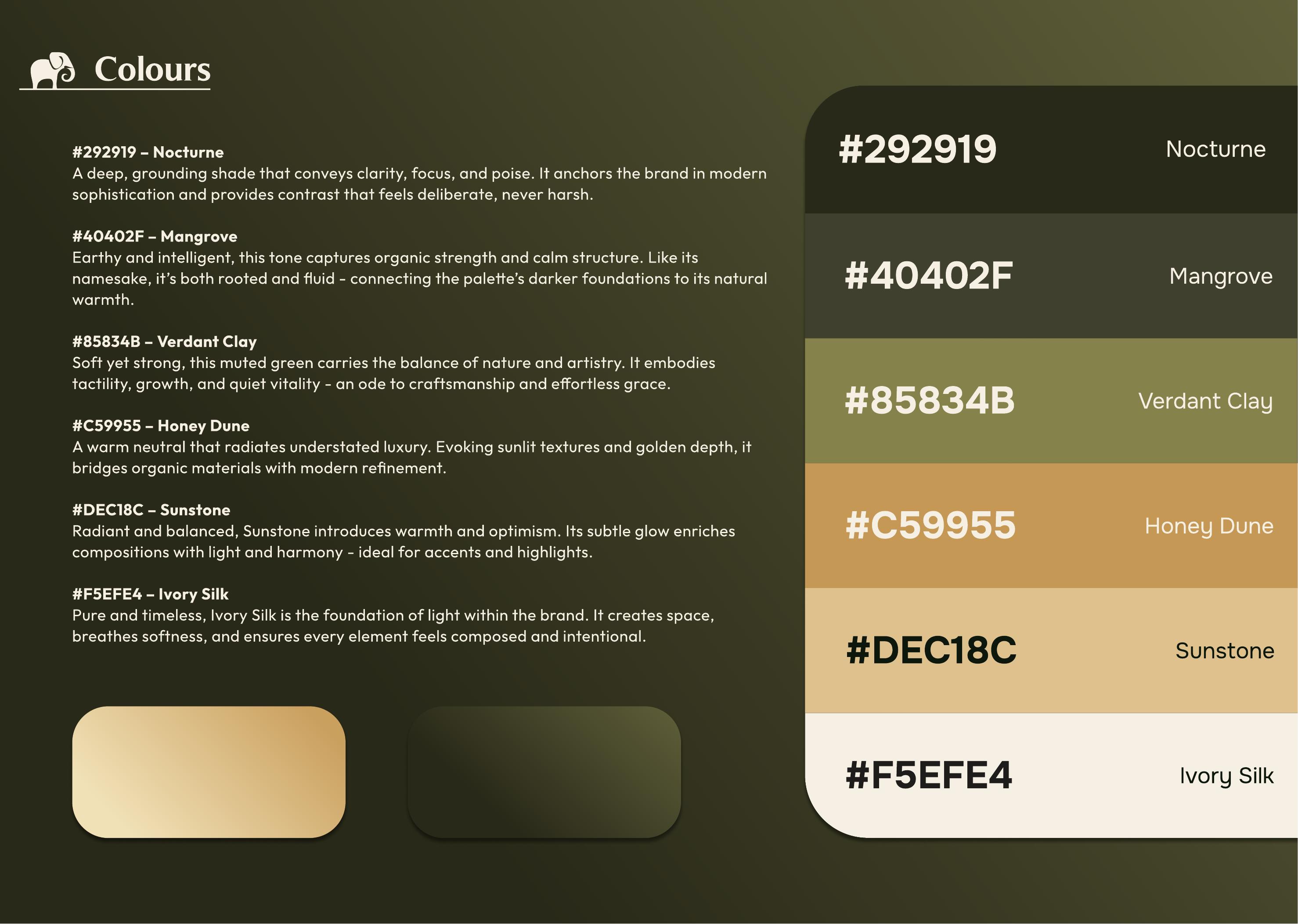 Vanessa Nantes documented colour palette page, Nocturne through Ivory Silk
