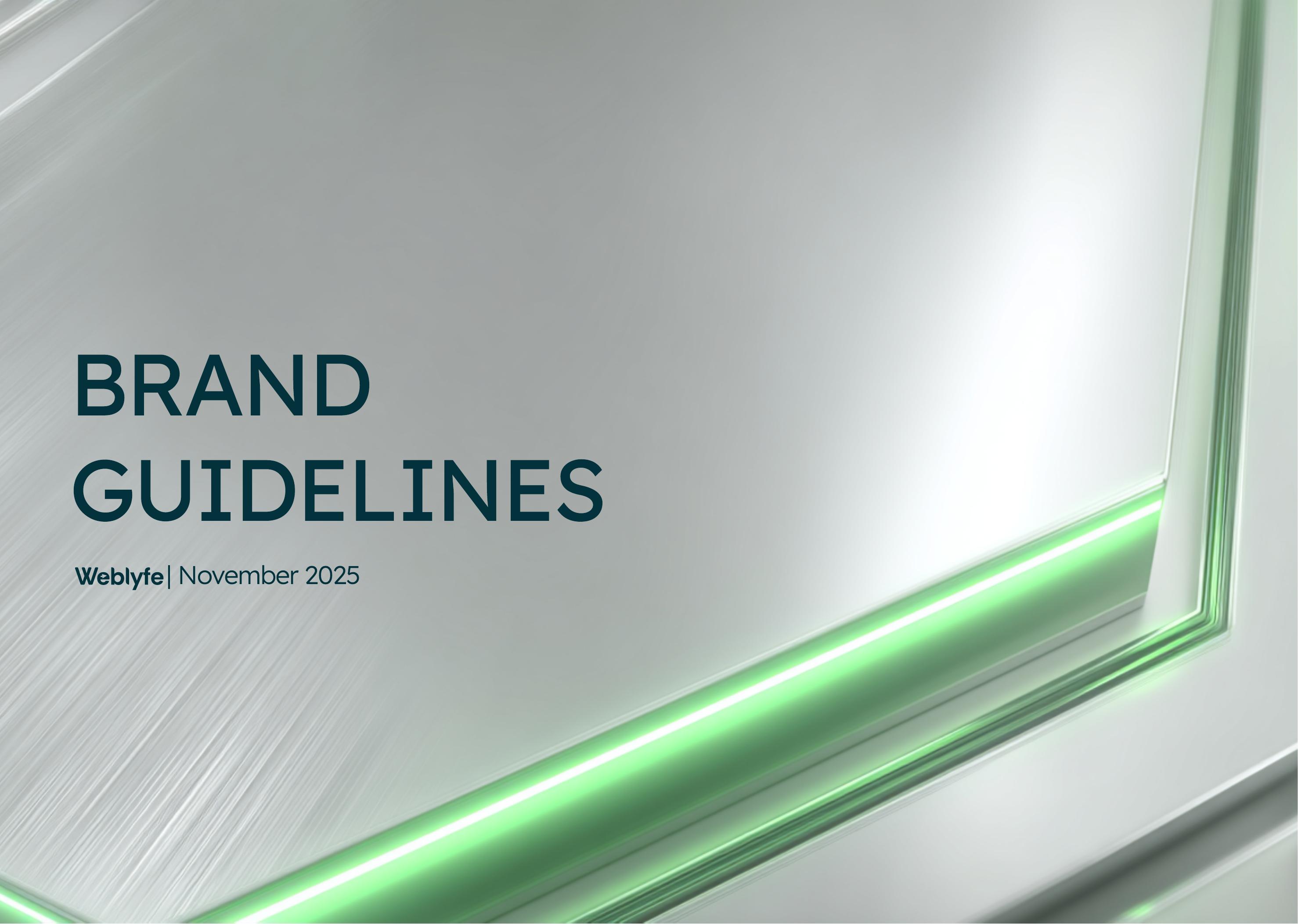 Van Straaten Trading Brand Guidelines cover, brushed steel and glass with a green light streak
