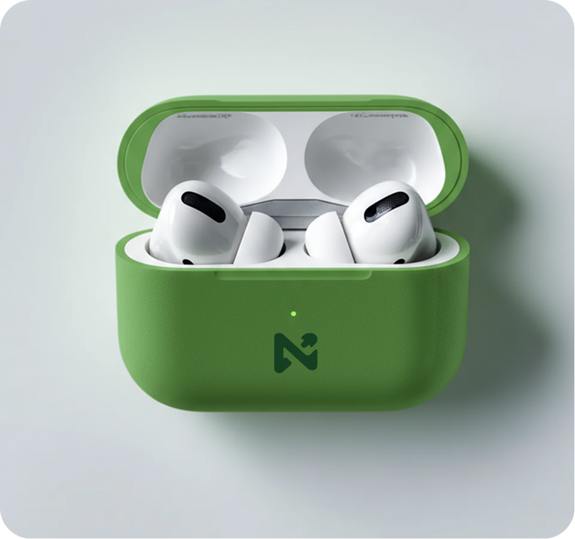 Van Straaten Trading Core Growth green AirPods case with the N brandmark