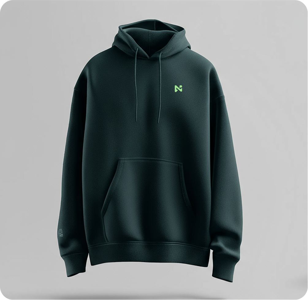 Van Straaten Trading Foundation-toned hoodie with a small embroidered brandmark on the sleeve