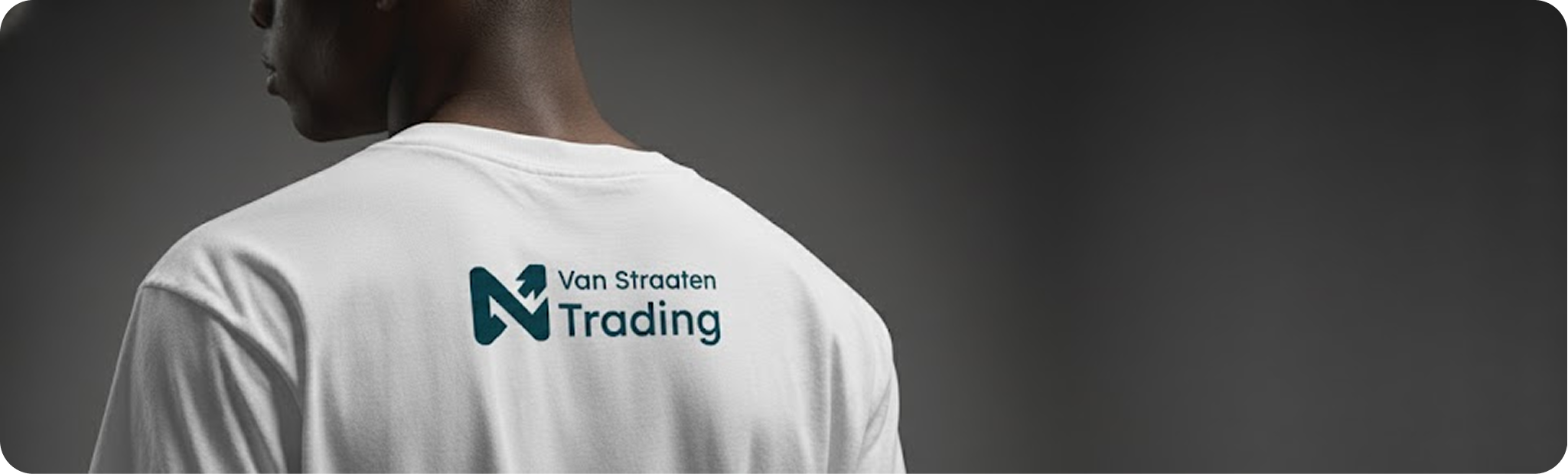 Van Straaten Trading wordmark printed on the back of a white t-shirt